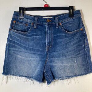 Womens Madewelll‎ High Rise Denim Shorts 28" Cotton Elastane Blue Raw Hem